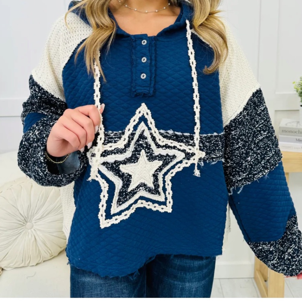 121 POL Oversized Navy Quilted Star Hoodie